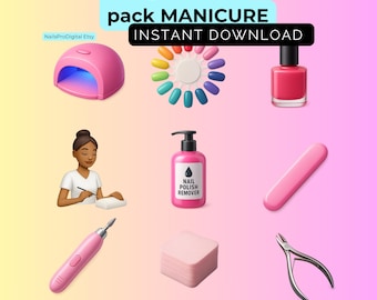 Pacote de emojis | Clipart 3D de manicure rosa | Ícones para Stories do Instagram de salão de unhas (Conjunto digital)