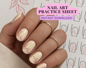 Botanical Nail Art Practice Cards | Floral Leaf Design Training Sheets (PDF)