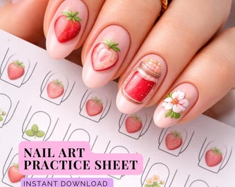 Strawberry Nail Art Practice Sheet | Nail Artist Training Card (Digital Download)