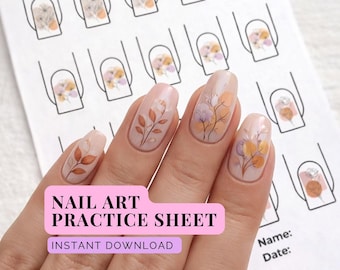 Nail Art Practice Sheet – Floral Design Training Card (A5/US Letter) (Digital Download)