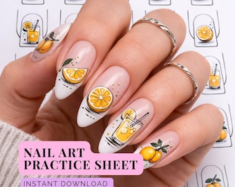 Citrus Nail Art Practice Sheet, Orange Lemon Design Training (PDF Download)