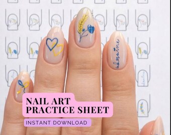 Ukrainian Nail Art Practice Sheet | Blue Yellow Line Art Training Card (Digital Download)