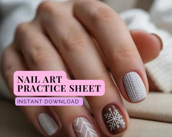 Folhas de Prática de Nail Art para o Natal | Treinamento de Linhas Finas (Download Digital)