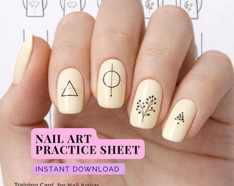 Folha de Prática de Mini Nail Art, Cartões de Treinamento com Mini Desenhos (Download em PDF A5/Carta Americana)