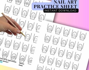 Folhas de Prática de Arte de Unhas Natalina | Cartões de Treinamento de Manicure | Linhas Finas (PDF) | Molde para Unhas
