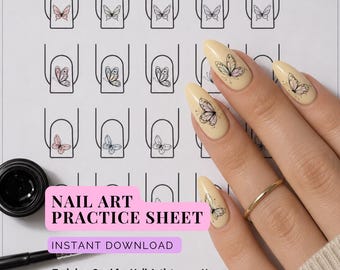 Butterfly Nail Art Practice Sheet | Training Card for Nail Artists (Digital Download)