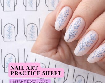 Botanical Nail Art Practice Sheet – Floral Design Training Card (A5/US Letter) (Digital Download)
