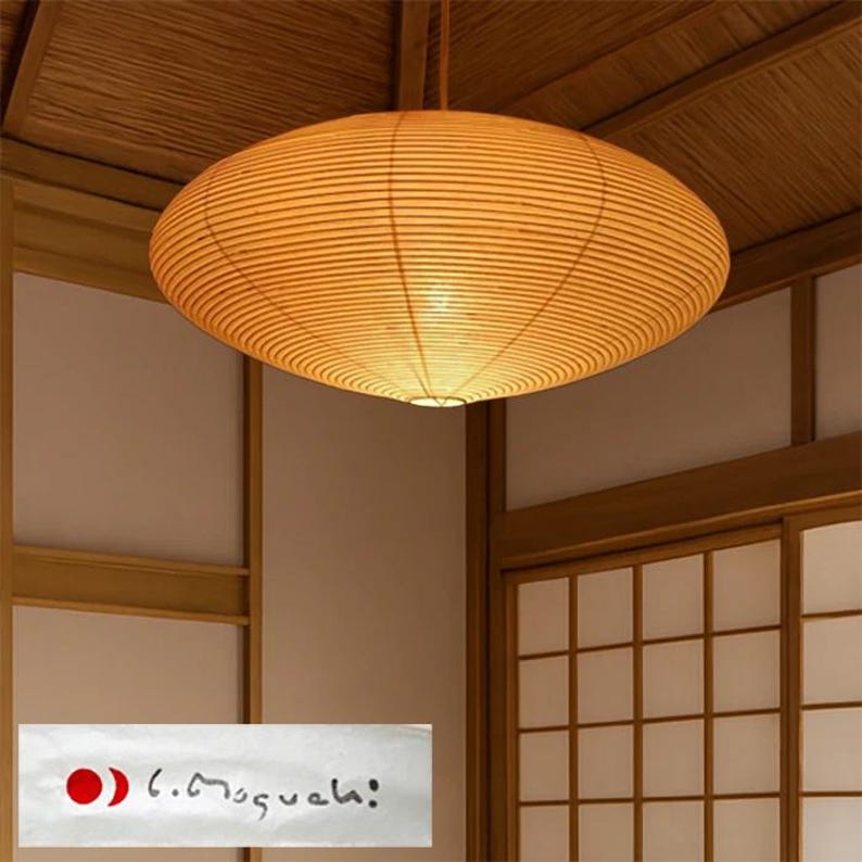 Lámpara de farol japonés AKARI 21A de Isamu Noguchi. Pantalla de alambre de 66 cm × 29 cm. 100% auténtica.