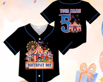 Camiseta de cumpleaños con temática de carnaval, camiseta personalizada de cumpleaños de circo para niño, conjuntos familiares a juego, ropa para fiesta de cumpleaños de elefantes y payasos.
