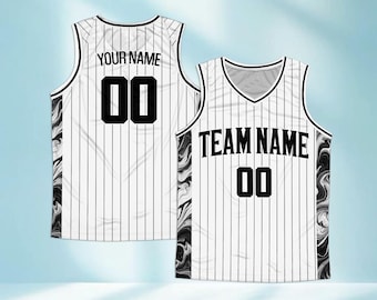 Camiseta de baloncesto personalizada con nombre y número del equipo, camiseta de baloncesto rosa y blanca a rayas, uniforme deportivo unisex, regalo para jugadores.