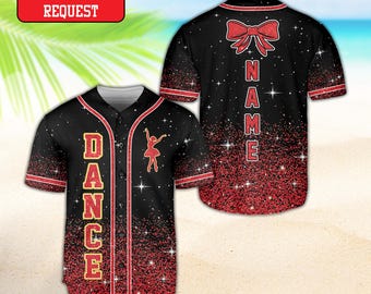 Personalisierte Ballerina Jersey, benutzerdefinierte Name Tanz Shirt, Glitzer Bogen Baseball T-Shirt, Tanz Recital Geschenk, Mädchen Tanz Outfit, Teamuniform