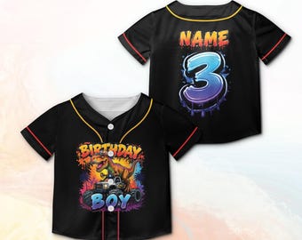 Kundenspezifisches Dinosaurier-Monster-Truck-Baseball-Jersey, personalisiertes Geburtstagsjungen-Shirt, T-Rex 3