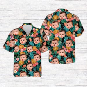Benutzerdefiniertes Gesicht Hawaiihemd, personalisiertes Fotohemd für Männer, lustiges Vatertagsgeschenk, Benutzerdefinierte Babygesichthemd, tropisches Strandhemdgeschenk