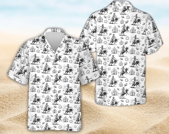 Western Cowboy Hawaiihemd, Bull Rider Rodeo Print Aloha Hemd, Southwestern Cactus Button Up, Unisex Festival Hemd, Cowboy Geschenkidee