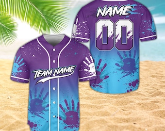 Custom Baseball Jersey Personalized Handprint Paint Splatter Shirt Custom Name and Number Team Uniform Gift for Men Women Unisex Shirt