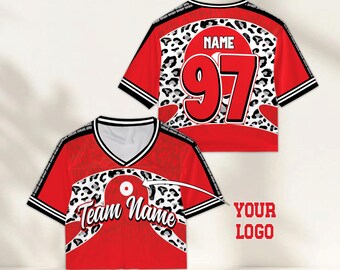 Personalized Crop Top Football Jersey for Women Custom Team Name Leopard Print Game Day Outfit Spirit Wear Gift for Sports Fans