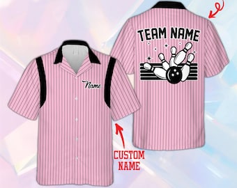 Custom Bowling Shirt, Personalized Team Name Bowling Jersey, Retro Pinstripe Hawaiian Shirt, Custom Name Bowling Gift, Bowling Team Uniform