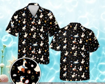 Lustiges Entensport-Hawaiihemd, Unisex-Karikatur-Ganssportler Aloha-Hemd, niedlicher Tiersport-Druck-Knopf, Sommer-Strandparty-Oberteil