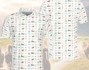 Vintage Pferderennen Erb Poloshirt, Retro Derby Jockey Muster Golf Shirt, klassische Reitsportbekleidung, Pferdeliebhaber Geschenk für Männer