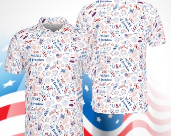 USA 250-jähriges Jubiläum Patriotisches Polo-Shirt, Semiquincentennial Performance Polo, 1776-2026 Amerikas 250 Jahre Freiheits-Gedenkoberteil