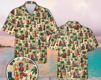 Divertente maglietta Aloha con scheletro, maglietta da Tiki Bar, Surf, Spiaggia, Tropicale, Hawaiana, per uomo e donna, Unisex, Vacanza estiva, Abbigliamento da spiaggia gotico, Top