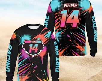 Personalisierte Dirt Bike Shirt Benutzerdefinierte Name Nummer Racing Jersey, Langarm Motocross-Shirt für Männer Frauen Kinder, Benutzerdefinierte Off Road Racing Tee