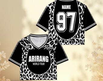 Personalized Arirang Jersey Crop Top, Trendy Leopard Pattern Football Shirt, Custom Gift for Fans, Athletic Crop Top, Soccer Jersey Women