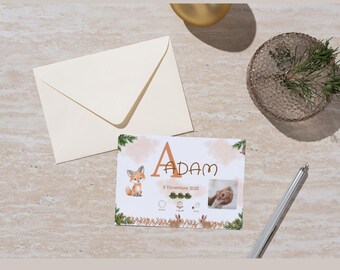 Birth Announcement: Welcome to the Forest - Fox / Announcement with First Name, Date, Time, Weight, Height, Photo / Announcement / Digital Format