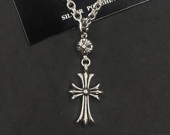 Collar con cadena de papel de plata 925 con cruz, estilo gótico, plata pesada, joyería vintage grabada, regalo punk unisex.