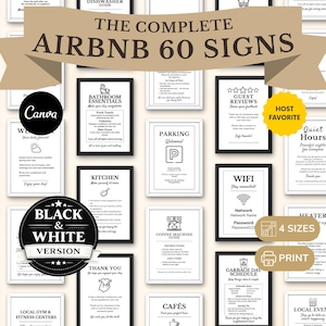 60 Airbnb Sign Black Templates Ultimate Bundle Welcome, Host Bundle, Wifi, House rules, VRBO Short term rental Canva
