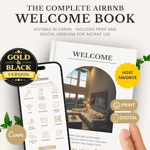 Editable Airbnb Welcome Book Template, Canva Guest Guide (Print & Digital)