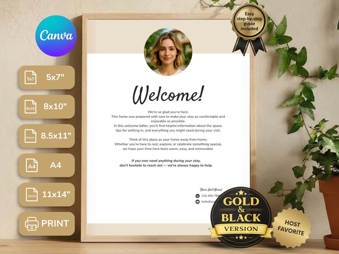 Welcome Message For Rbnb Airbnb Welcome Letter Template Canva | Guest Sign, Short Term Hosting ...