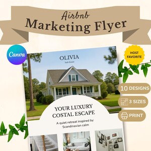 10 Modèles Flyer Marketing Airbnb | Location Saisonnière VRBO Court Séjour | Template Canva Personnalisable à Imprimer