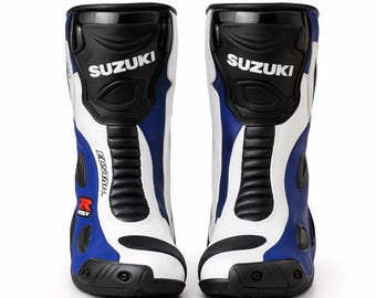 Suzuki ECSTAR GSX-R Racing Motorcycle Boots, Leather MotoGP Riding Shoes