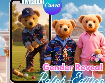 Luxury Polo Teddy Bear Baby Shower Animated Invite| Polo Baby Shower Invitation| Vintage Polo Invitation| Ralph Lauren Baby Shower| Canva