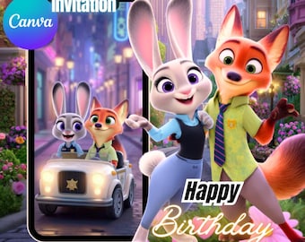 Zootopia 2 Invitation Animated Birthday Invitation Zootopia 2 Birthday Invitation Zootopia Party Invite Kids Birthday Card Animal Theme