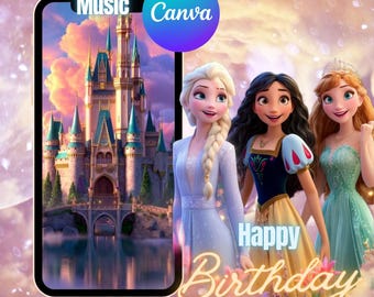 Princess Party Photo Video Invitation: Animated Royal Magical Celebration Birthday Evite MP4  Birthday Video Invitation Princess Royal Party