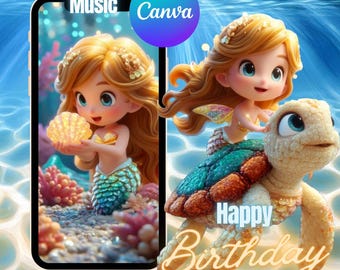 Little Mermaid Video Invitation: Animated Ariel Birthday Evite Ariel Mermaid Birthday Video Invitation Magical Sea Party Animatedm CANVA