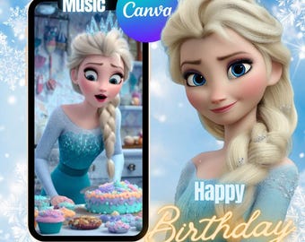 Frozen Birthday Invitation Animated Video Digital Canva Template Instant Download Elsa Birthday Video Invite Frozen Digital Party Animated