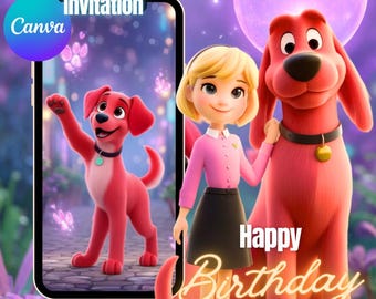 Clifford the Big Red Dog Birthday Party Invitations Birthday Invitation Animated Clifford birthday invitation Clifford the big red dog CANVA