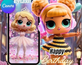 Editable Pink Doll Birthday Invitation Little Doll Birthday Invitation Lola Invitation Kid Birthday Little Pink Doll Birthday Invitations