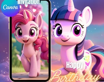 Editable Pony Birthday Invitation Animated Unicorn Pony Birthday Invitation for Girls My Little Pony Invitation Kids Birthday Invitation