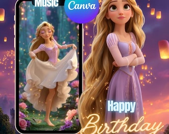 Rapunzel Birthday Video Invitation Tangled Animated Invitation Canva Editable Instant Download Editable Canva - MP4