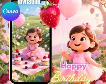 Berry First Birthday Invitation Video Editable 1st Birthday Girl Invite Printable Strawberry First Birthday Girl Invitation Template mp4