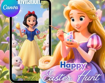 Princess Easter EGG HUNT Video Invitation Editable Canva Template kids easter Invite Fairy Tale Egg Hunt Party Invitation, Instant Download