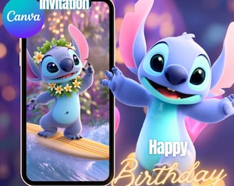 Stitch Birthday Invitation Animated Stitch and Angel Birthday Invitation Editable Stitch Birthday Invitation Digital Party Invite Stitch