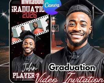 Custom Graduation Video Invitation, Animated Senior Announcement, Basketball Graduation Party Invitation, Red Black Graduation Party, CANVA