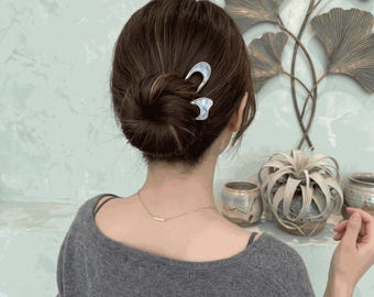 Horquilla dorada con detalle de resina, pasador minimalista en forma de U para moño y recogido francés, elegante pinza para el cabello, regalo para mujeres.