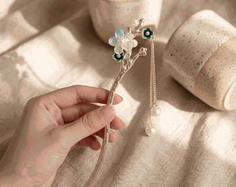 Épingle à cheveux florale de nacre, accessoires de cheveux de style chinois, cadeau élégant de bâton de cheveux de mariée pour elle