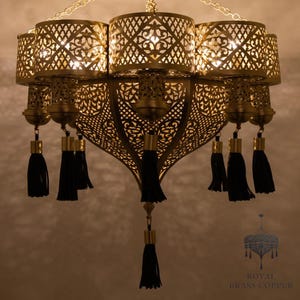 Handmade Moroccan Tassel Chandelier – Antique Brass Boho Pendant Light